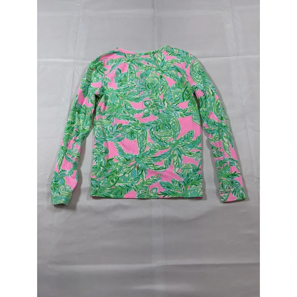 Lilly Pulitzer Girls Pink Green Tropical Palm Pajama Set Size 10 Long Sleeve PJs